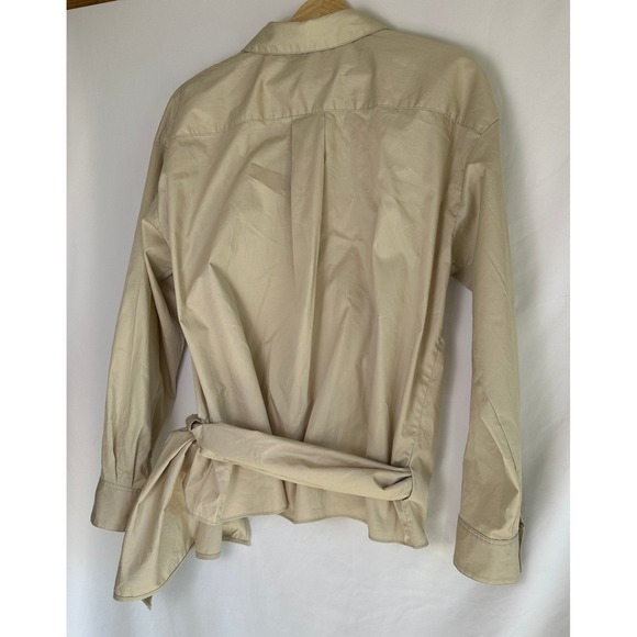 ZARA Beige Wrap Tie Long Sleeve Shirt Womens M Button Up Casual Office - Picture 3 of 7